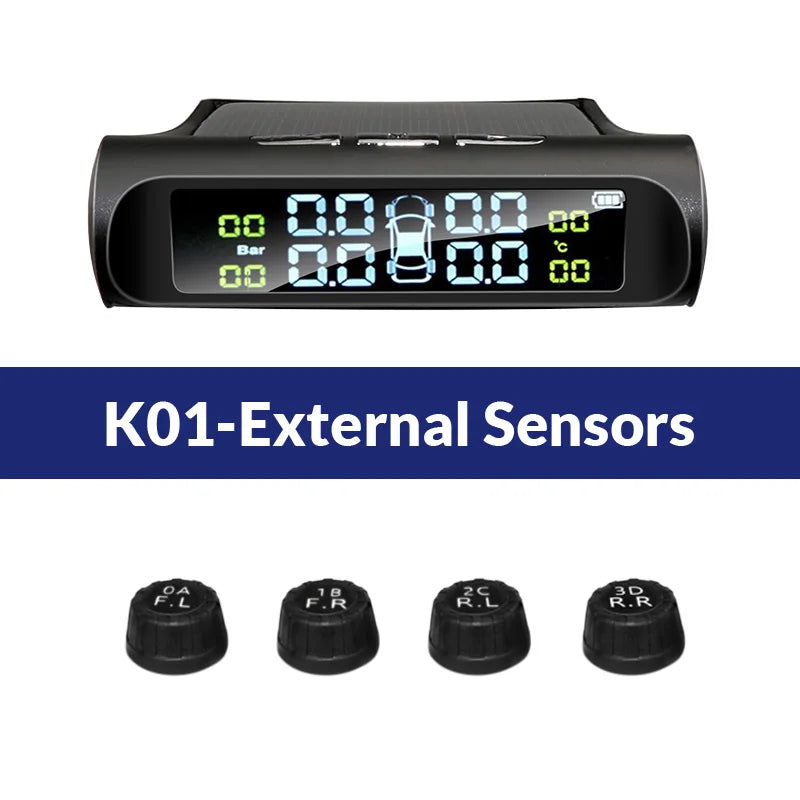 E-ACE Solar TPMS Car Tire Monitor Tire Pressure Sensor Auto Security Alarm Systems Digital Display Tyre Pressure - MegaloDrop