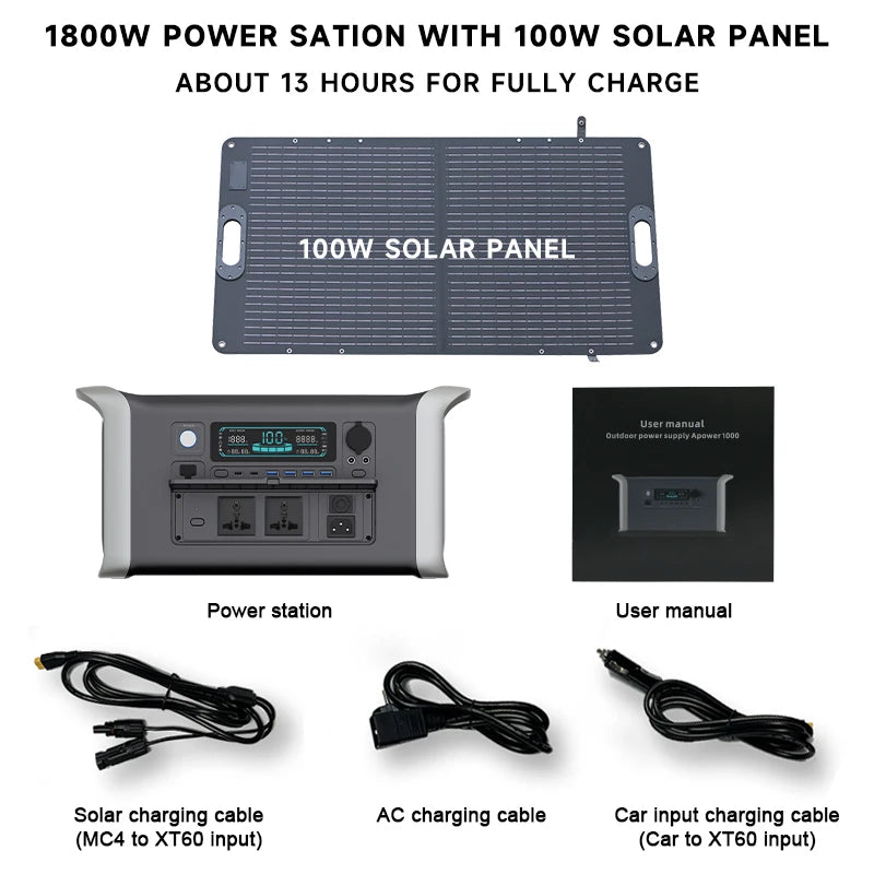 Camping Portable Power Station Solar Generator 1000W 2000W Lifepo4 Battery 220V AC Outlets Power Flexible Solar Panel Equipment - MegaloDrop