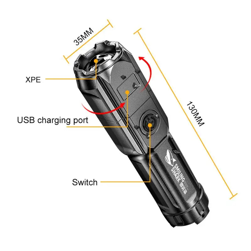 Powerful LED Flashlight Rechargeable USB 18650 Waterproof Zoom Fishing Hunting 100000 Lumens Tactical Flashlight LED Flashlight - MegaloDrop