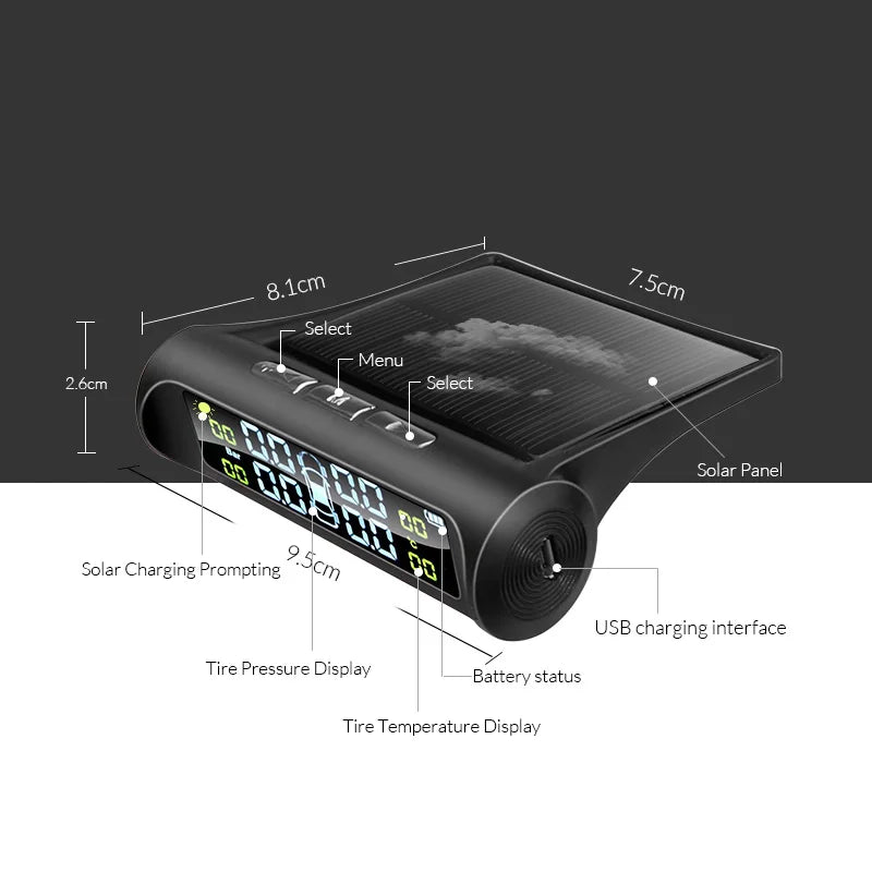 E-ACE Solar TPMS Car Tire Monitor Tire Pressure Sensor Auto Security Alarm Systems Digital Display Tyre Pressure - MegaloDrop
