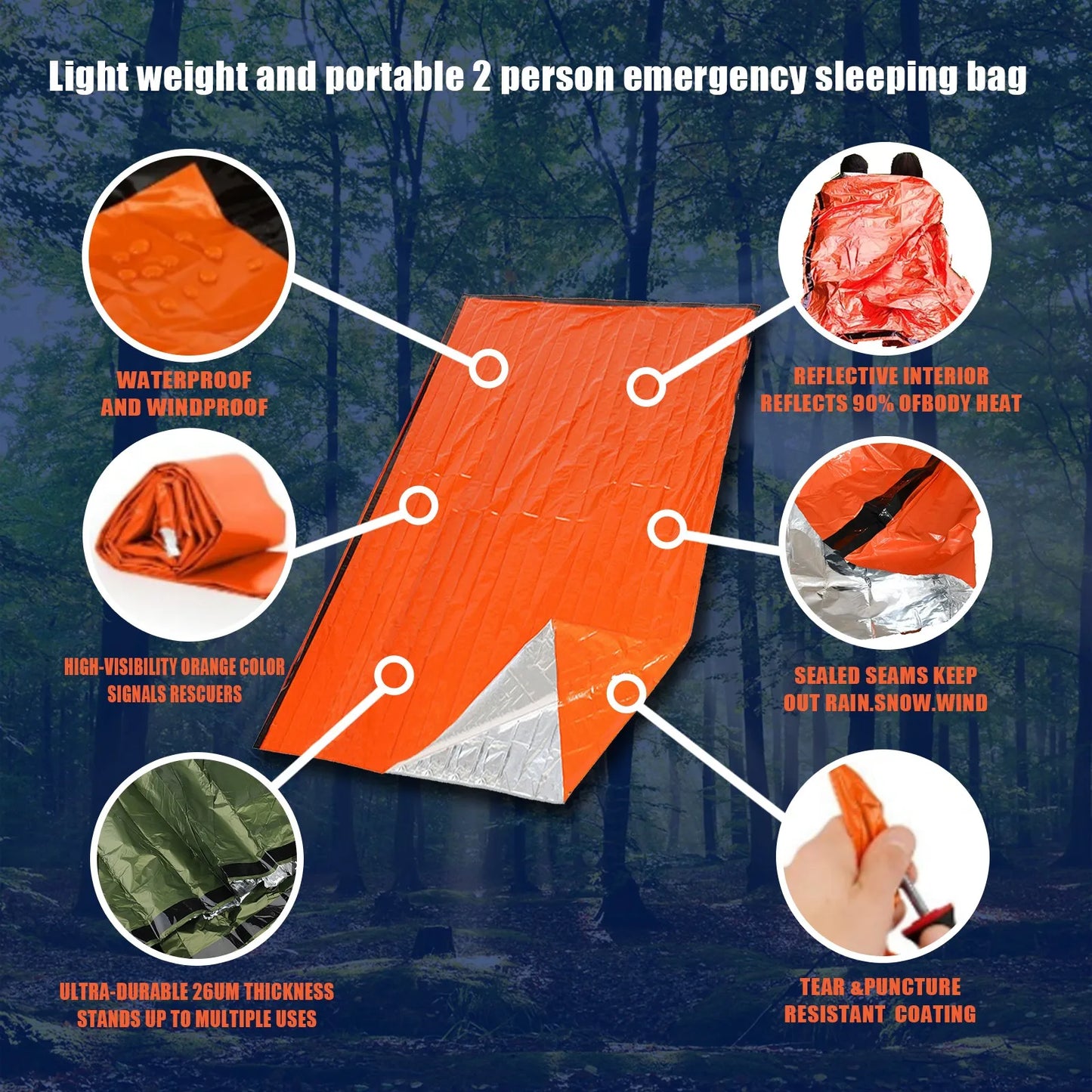 Portable Waterproof Emergency Survival Sleeping Bag Outdoor Edc Camping Gear Thermal Sack First Aid Rescue Kit Mylar Blanket - MegaloDrop