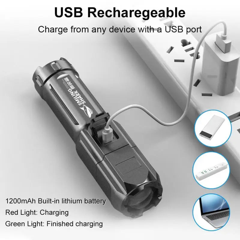 Powerful LED Flashlight Rechargeable USB 18650 Waterproof Zoom Fishing Hunting 100000 Lumens Tactical Flashlight LED Flashlight - MegaloDrop