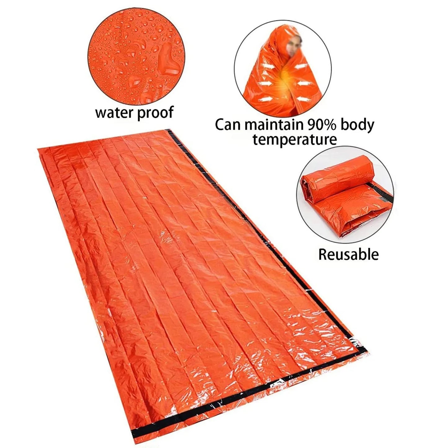 Portable Waterproof Emergency Survival Sleeping Bag Outdoor Edc Camping Gear Thermal Sack First Aid Rescue Kit Mylar Blanket - MegaloDrop