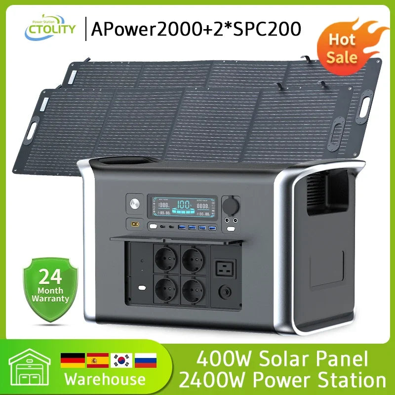Camping Portable Power Station Solar Generator 1000W 2000W Lifepo4 Battery 220V AC Outlets Power Flexible Solar Panel Equipment - MegaloDrop
