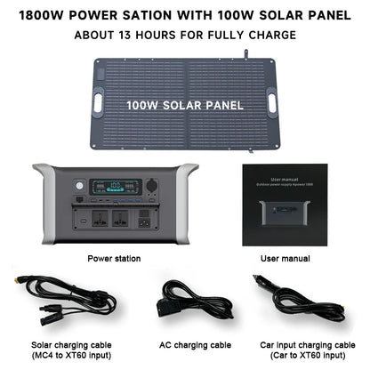 Camping Portable Power Station Solar Generator 1000W 2000W Lifepo4 Battery 220V AC Outlets Power Flexible Solar Panel Equipment