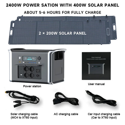 Camping Portable Power Station Solar Generator 1000W 2000W Lifepo4 Battery 220V AC Outlets Power Flexible Solar Panel Equipment