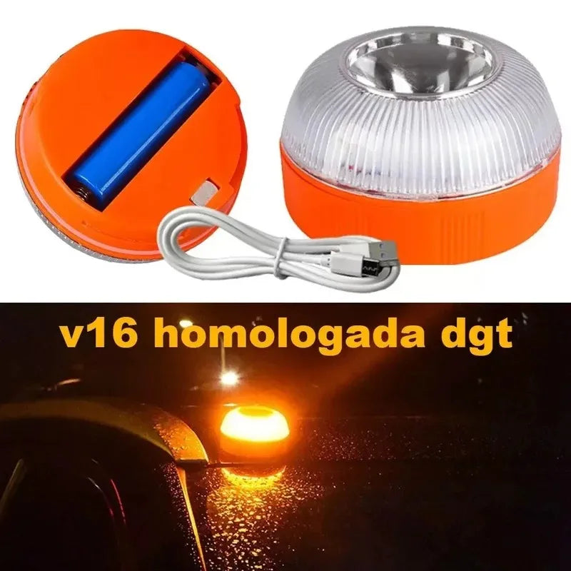 Spain Car Emergency Light Signal V16 Homologated Dgt Approved Beacon Light USB Rechargeable Magnetic Induction Strobe Light